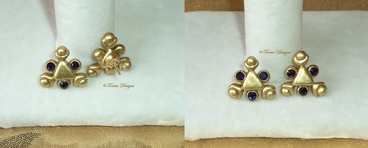Zora Sapphire Swarovski Crystals and 14K Gold Post Earrings – Spiritual Stone Legend of Zelda – Ocarina of Time