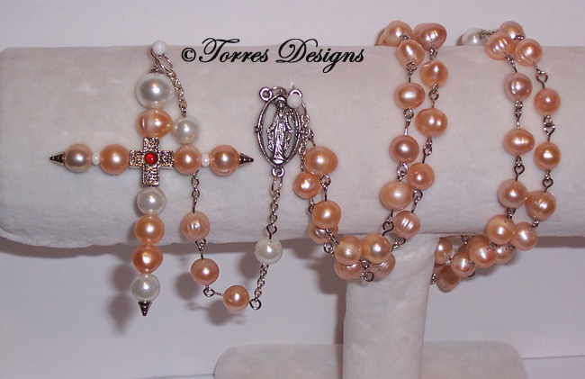 Champagne Rosary and Large Cross
