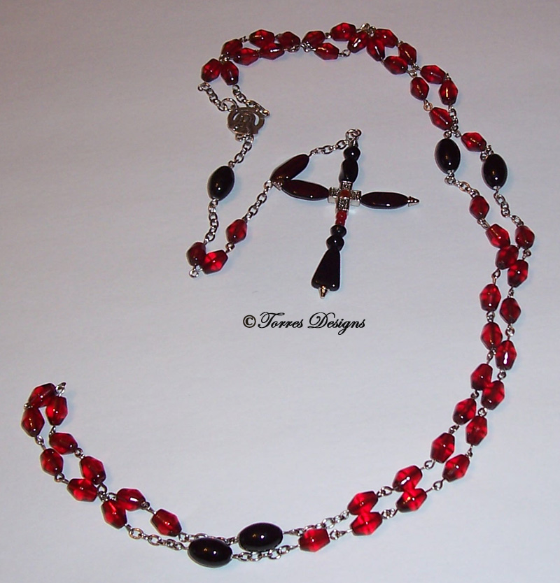 Dark Red Rosary and Large Cross