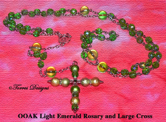 Light Emerald Rosary and Large Cross