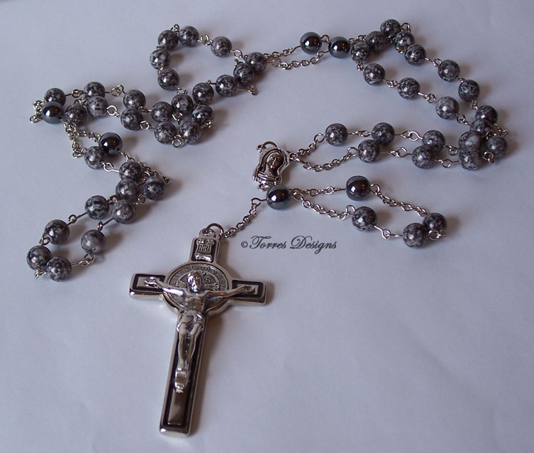 Black Marble Shiny Gun Metal Beads Rosary
