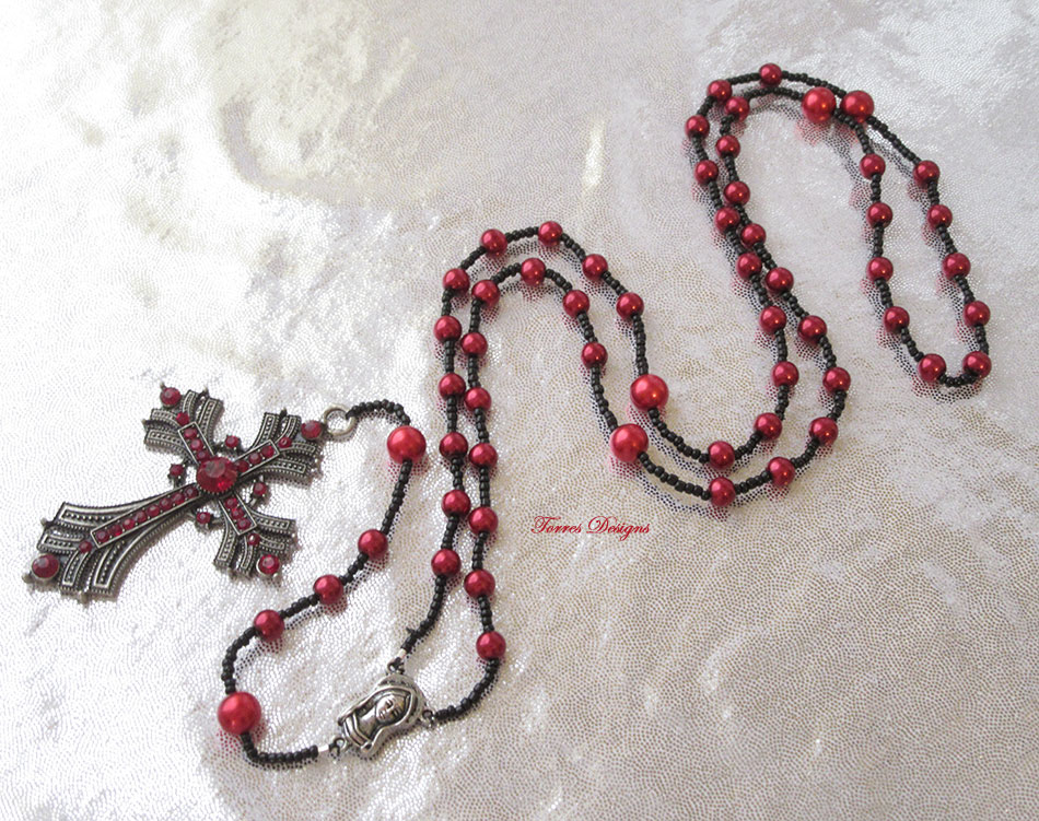 Pink & White Pearl Rosary and Large Cross