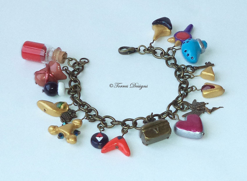 Ocarina of Time Charm Bracelet in Antique Gold tone #5 Legend of Zelda 